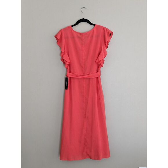 Lulus Capri Coast Coral Pink Button-Front Midi Dress Size‎ 6 NWT - Picture 6 of 7